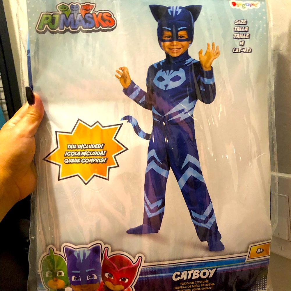 Boys PJ Masks Catboy 3 Pc Jumpsuit Dress Up Toddler Halloween Costume-sz 3T/4T